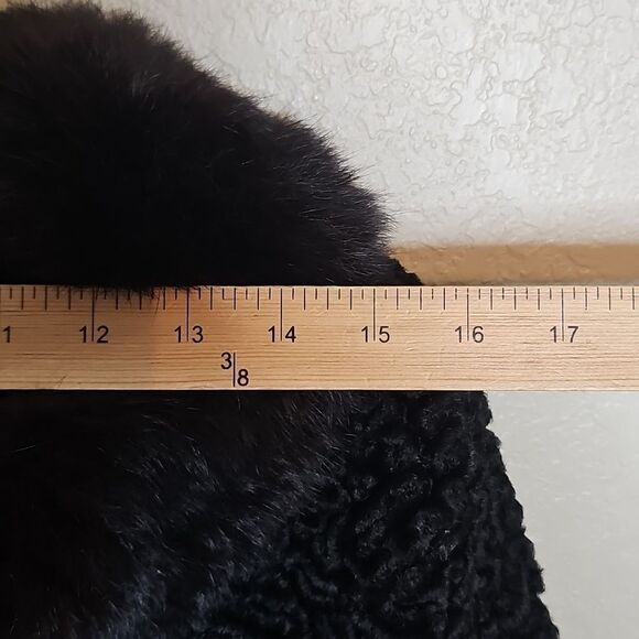 True Vintage Persian Lamb Wool Black Short Coat W Real Fur Collar 1950s 1960s - Picture 12 of 14